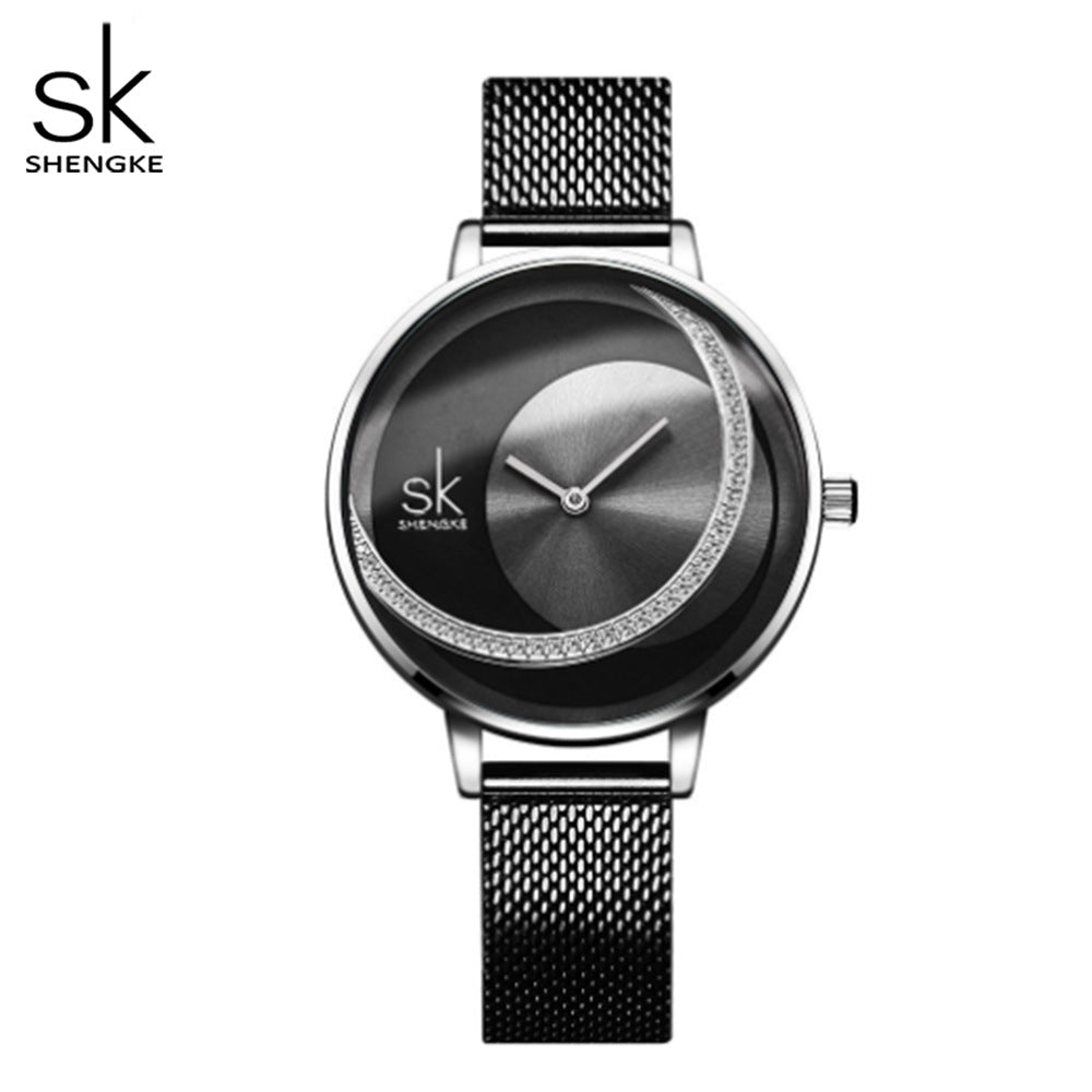 SK Women’s Quartz Watch – Diamond Waterproof Classic Strap Fashion Wristwatch