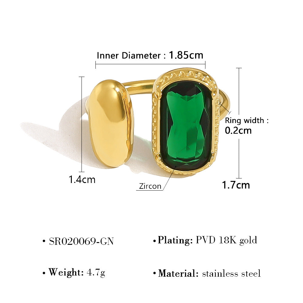 Gold Oval Zircon Ring for Women – Retro Geometric Stainless Steel Adjustable Jewelry