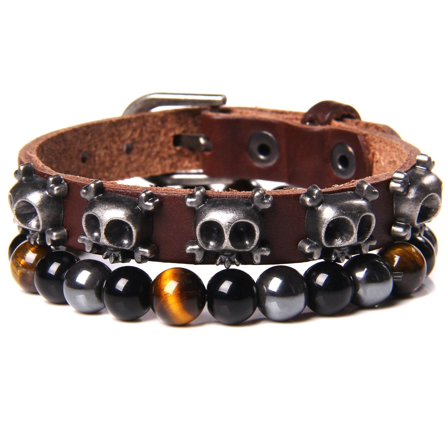 Unisex Tiger Eye & Agate Bead Bracelet – Punk Rock Rivet Design