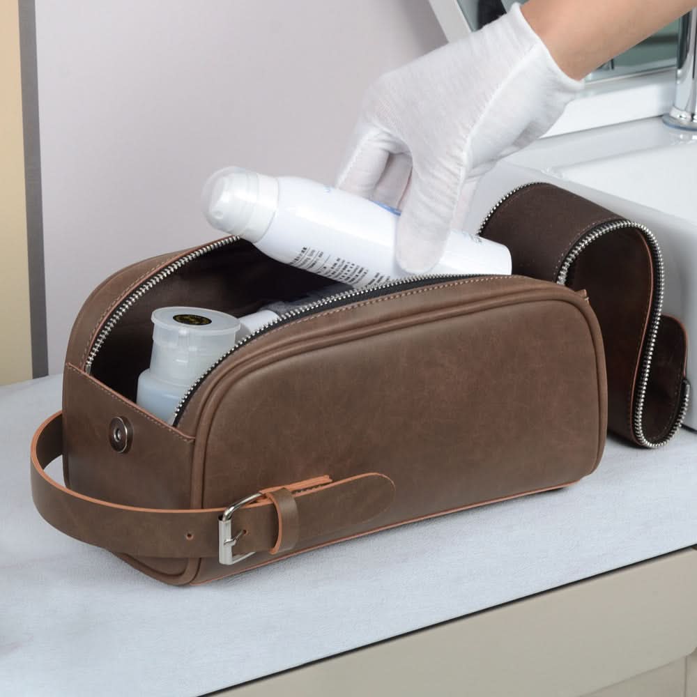 Retro PU Leather Wash Bag - Cosmetic Organizer for Travel