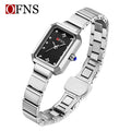 OFNS Women’s Quartz Watch – Retro Rectangular Dial, Stainless Steel Strap Casual Wristwatch