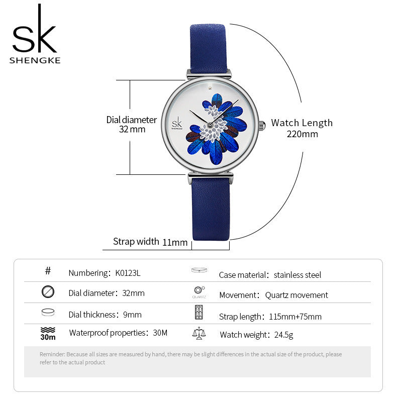 SK Women’s Quartz Watch – Simple Fashion Design, PU Leather Strap, 30M Waterproof