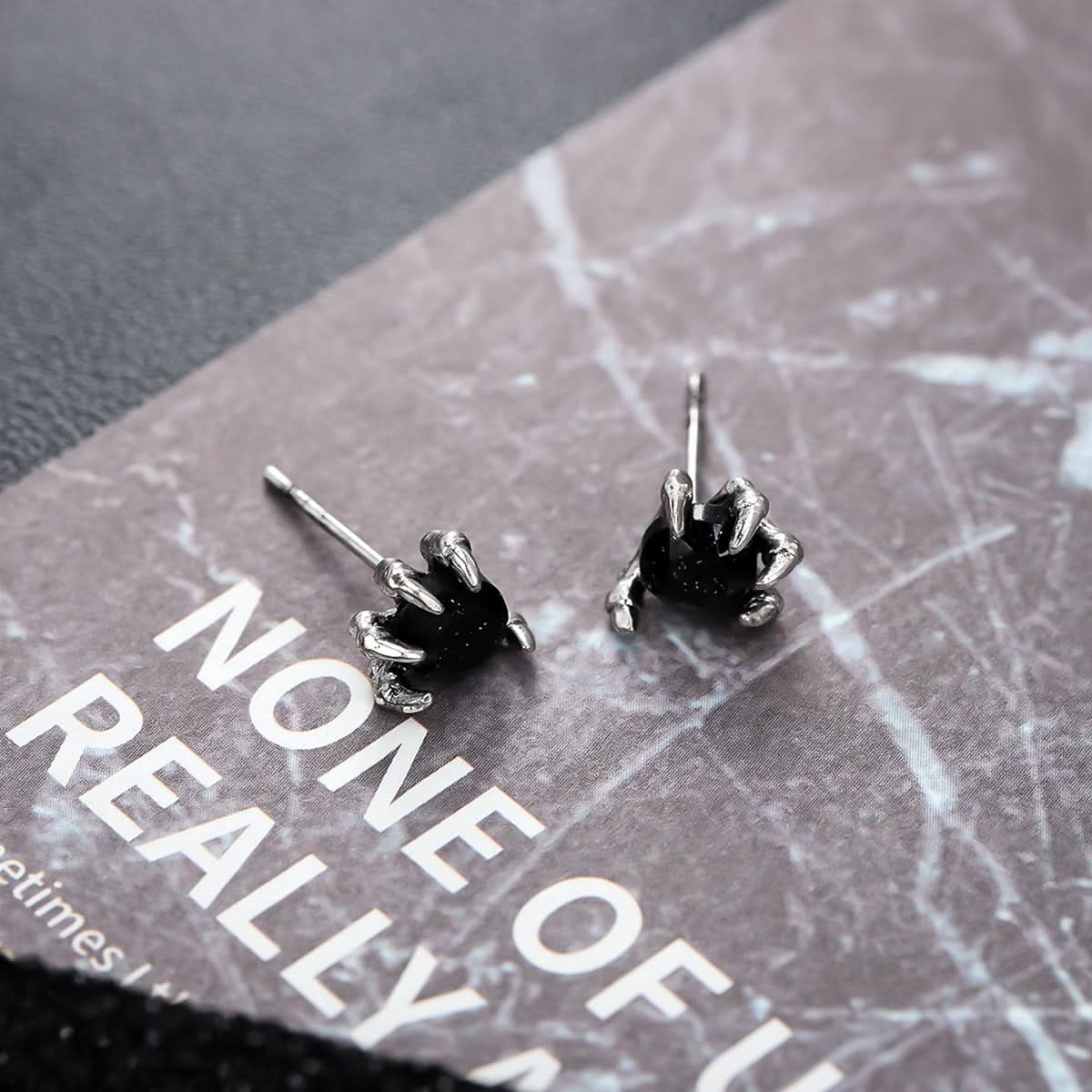 Unisex Trendy Dragon Claw Starry Sky Stone Earrings – Black Copper