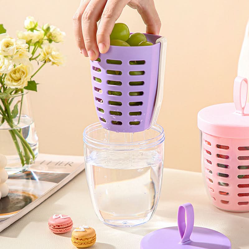 Portable Double-Layer Snack Container with Fork & Handle for Travel & Picnics