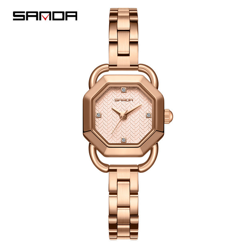 Sanda Women’s Stainless Steel Quartz Watch – Octagonal Dial, Waterproof Analog Watch