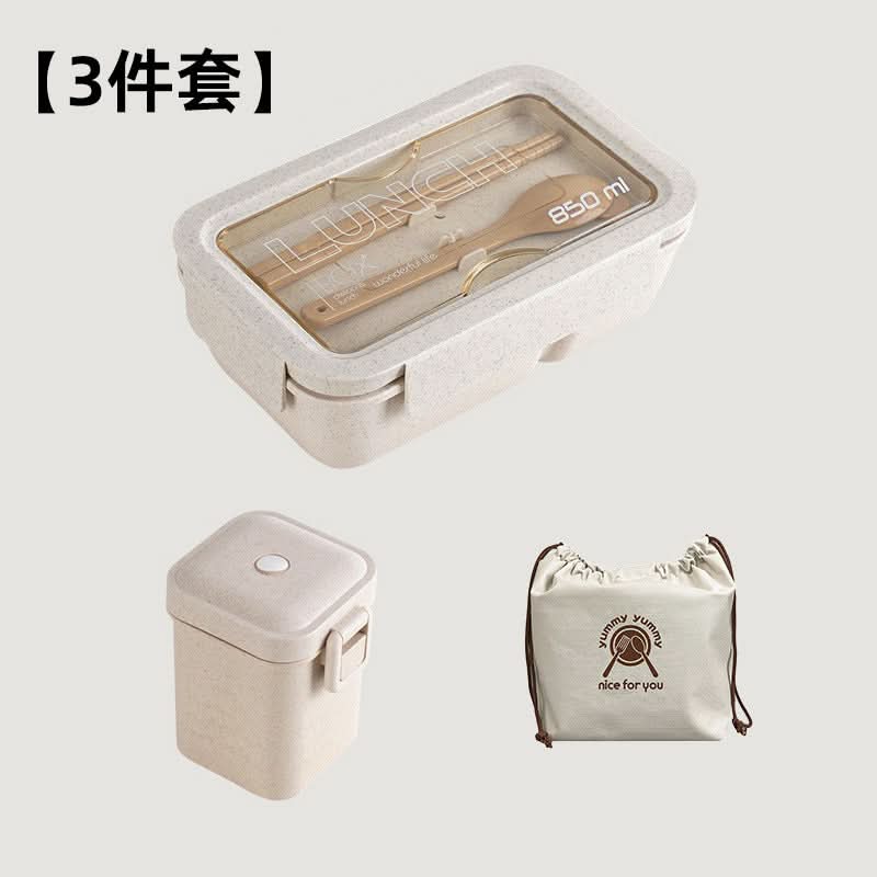 Microwave-Safe Wheat Straw Lunch Box with Tableware – 800-1000ml