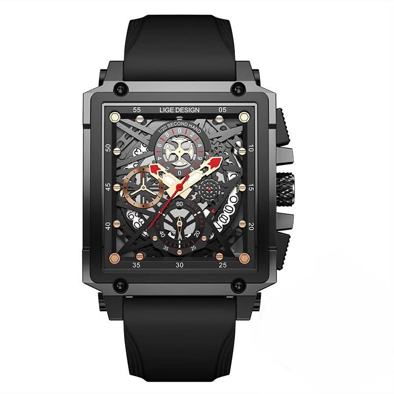 Men’s Square Chronograph Sports Watch – Calendar, Silicone Strap