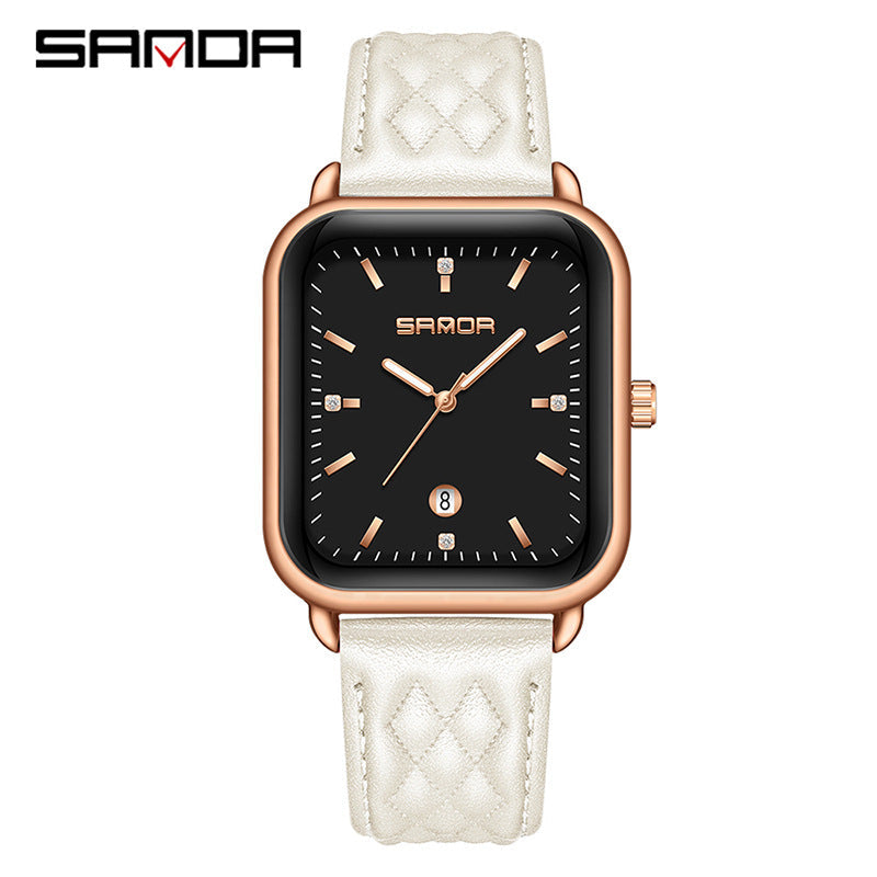 Sanda Women's Silicone Quartz Watch – Square Dial, 30M Waterproof Casual Analog Watch
