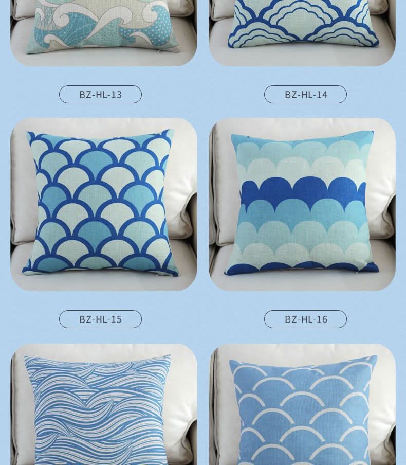 1 pc Mediterranean Sofa Cushion – Blue Square Pattern, Jacquard Cotton & Linenow