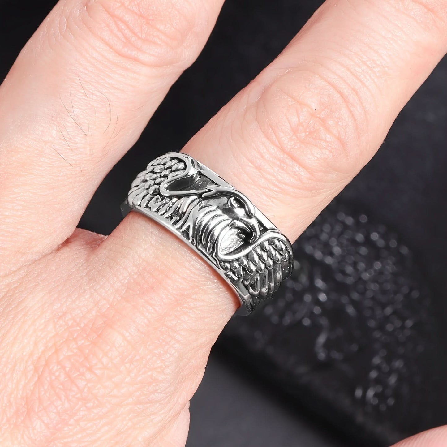 Men’s Retro Eagle Ring – Bold Zinc Alloy Animal Ring, Silver Finish