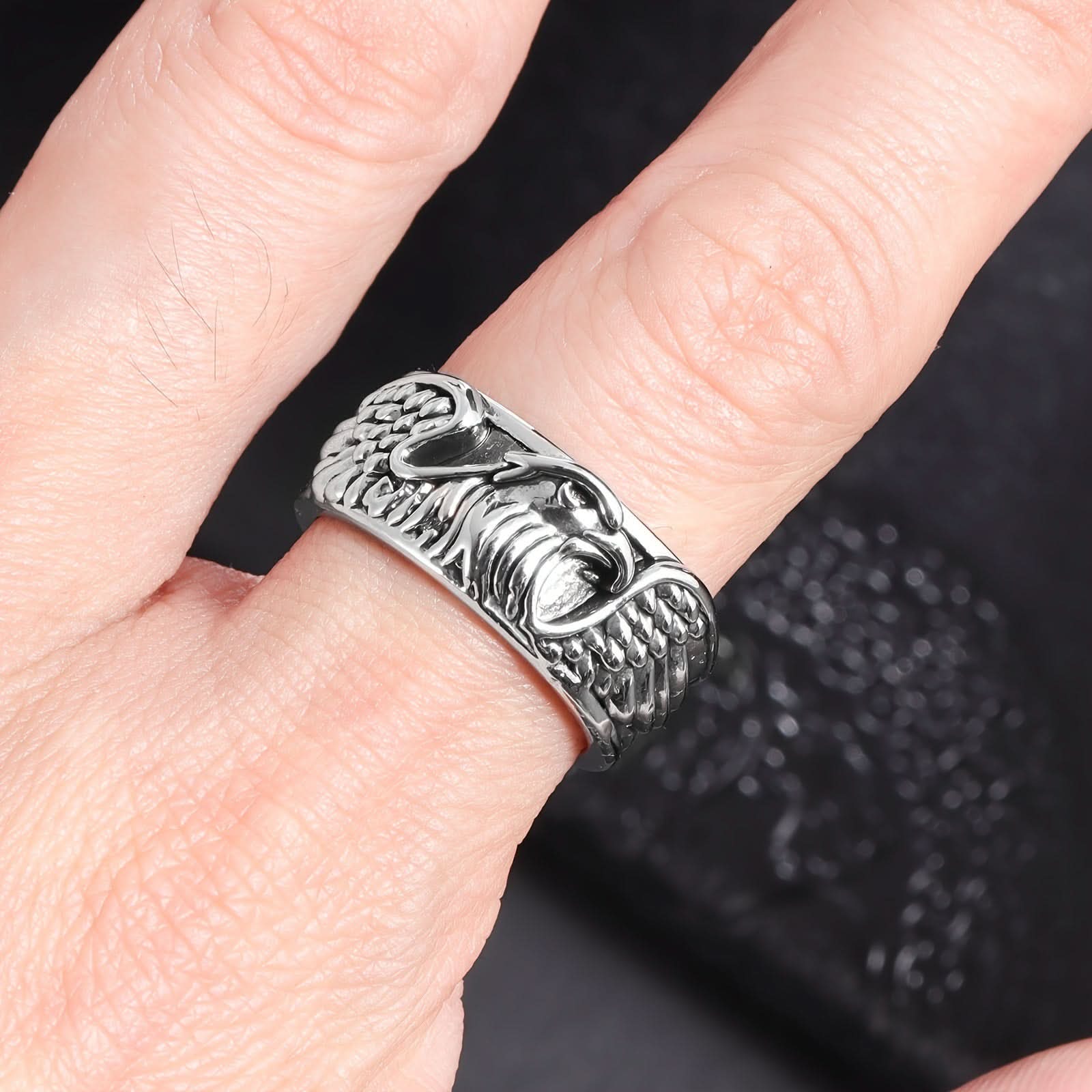 Men’s Retro Eagle Ring – Bold Zinc Alloy Animal Ring, Silver Finish