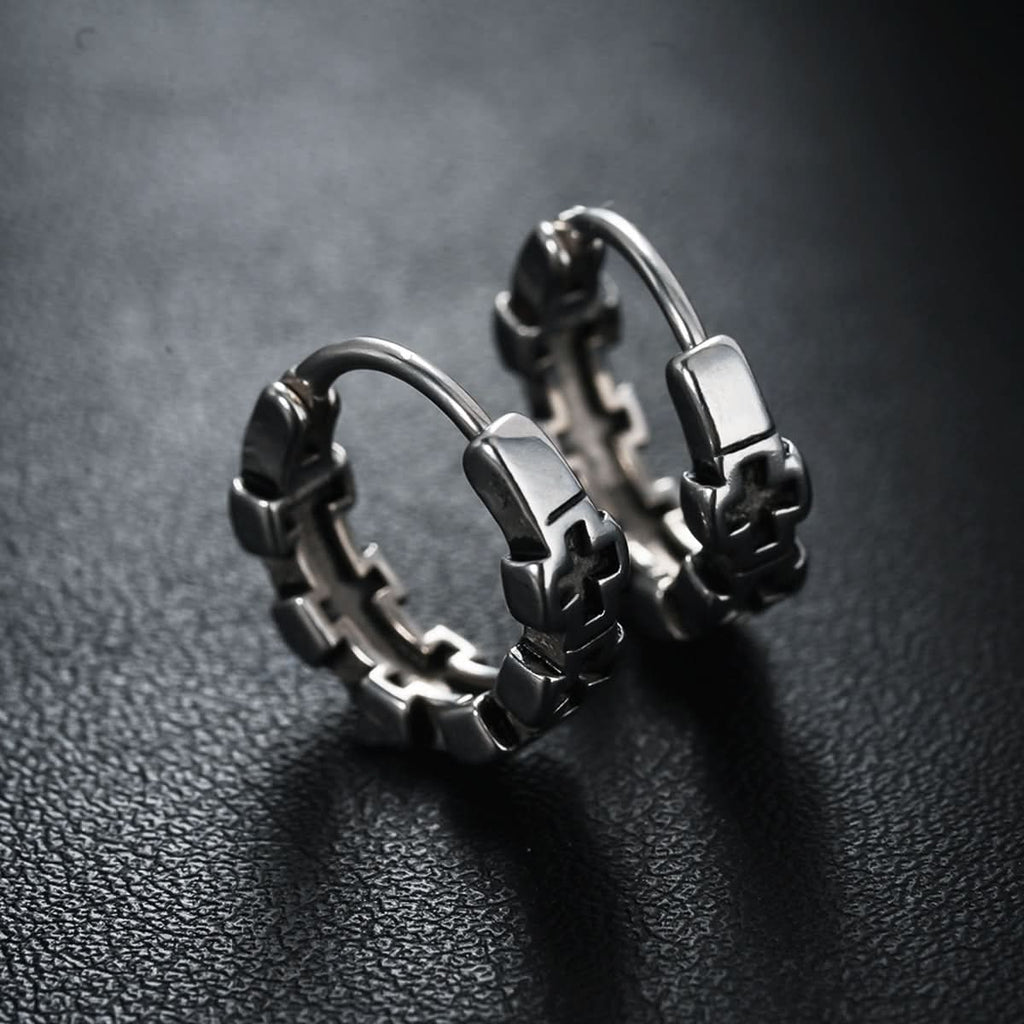 Trendy Hollow Cross Earrings – Gun Black Unisex Ear Buckles
