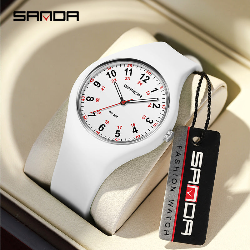 Sanda Luminous Quartz Watch – Waterproof Silicone Strap Student Sports Watch