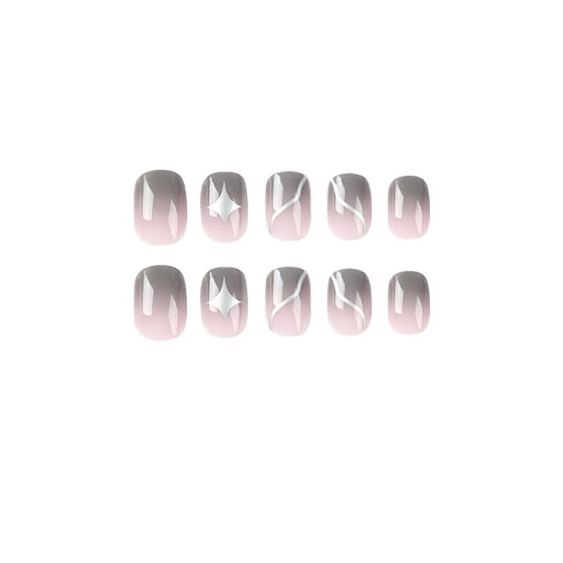 Nude Pink & Gray Gradient Press-On Nails – Short Oval, Glossy Star Design