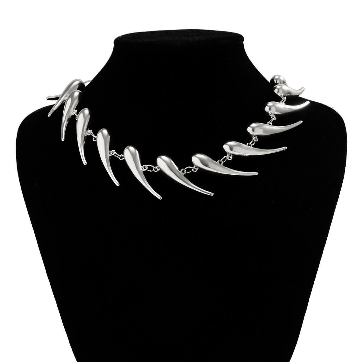 Silver Water Drop Geometric Pendant Necklace