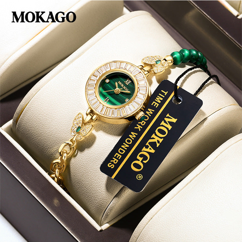 MOKAGO Women’s Quartz Watch – Butterfly Dial, Diamond Accent, Waterproof Bracelet