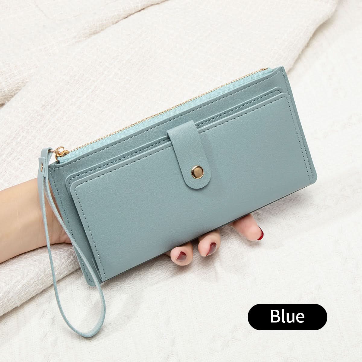 Women's Korean Style Long Wallet – Multi-Card Slot, Zipper & Buckle Closure
