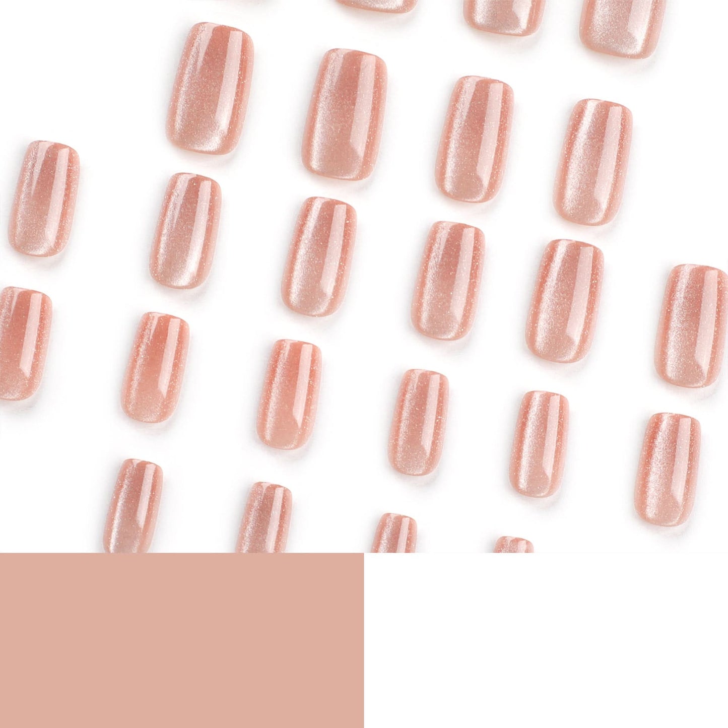 Cat’s Eye Press-On Nails – Short Square, Glossy Finish & Reusable