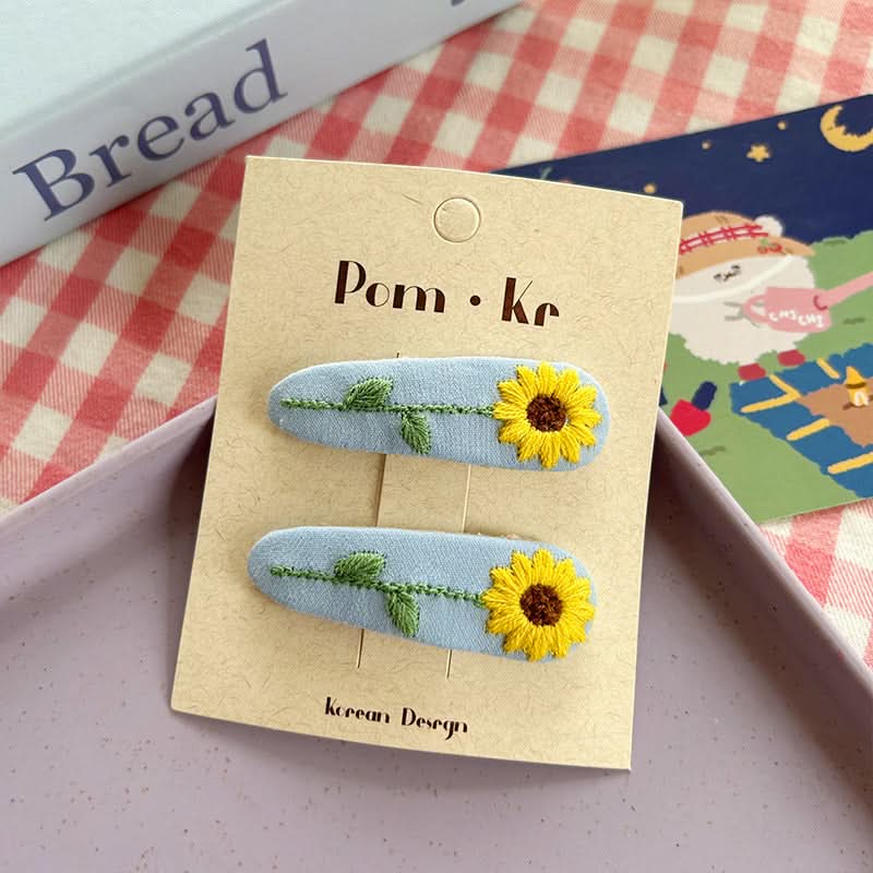 Korean Flower Drop Hair Clips for Girls – Cute Fabric Bangs & Side Clips (Pack of 4)