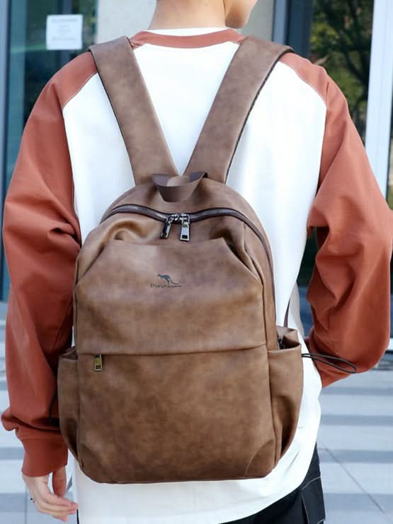 Men's PU Leather Campus Backpack – Travel & Laptop Bag, Retro Style