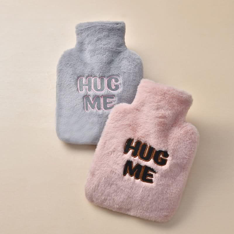 Flannel Hot Water Bottle with 'Hug Me' Plush Cover