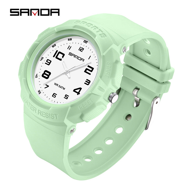 Sanda Luminous Quartz Watch – Waterproof Student Wristwatch with 24-Hour Display