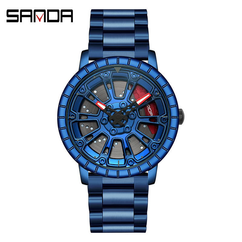 Sanda Men’s Quartz Watch – Hollow Dial, Stainless Steel Band, Waterproof Timepiece