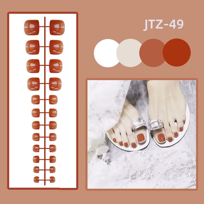 Glossy Toenail Nail Stickers – 24-Piece Finished Fake Nails Set