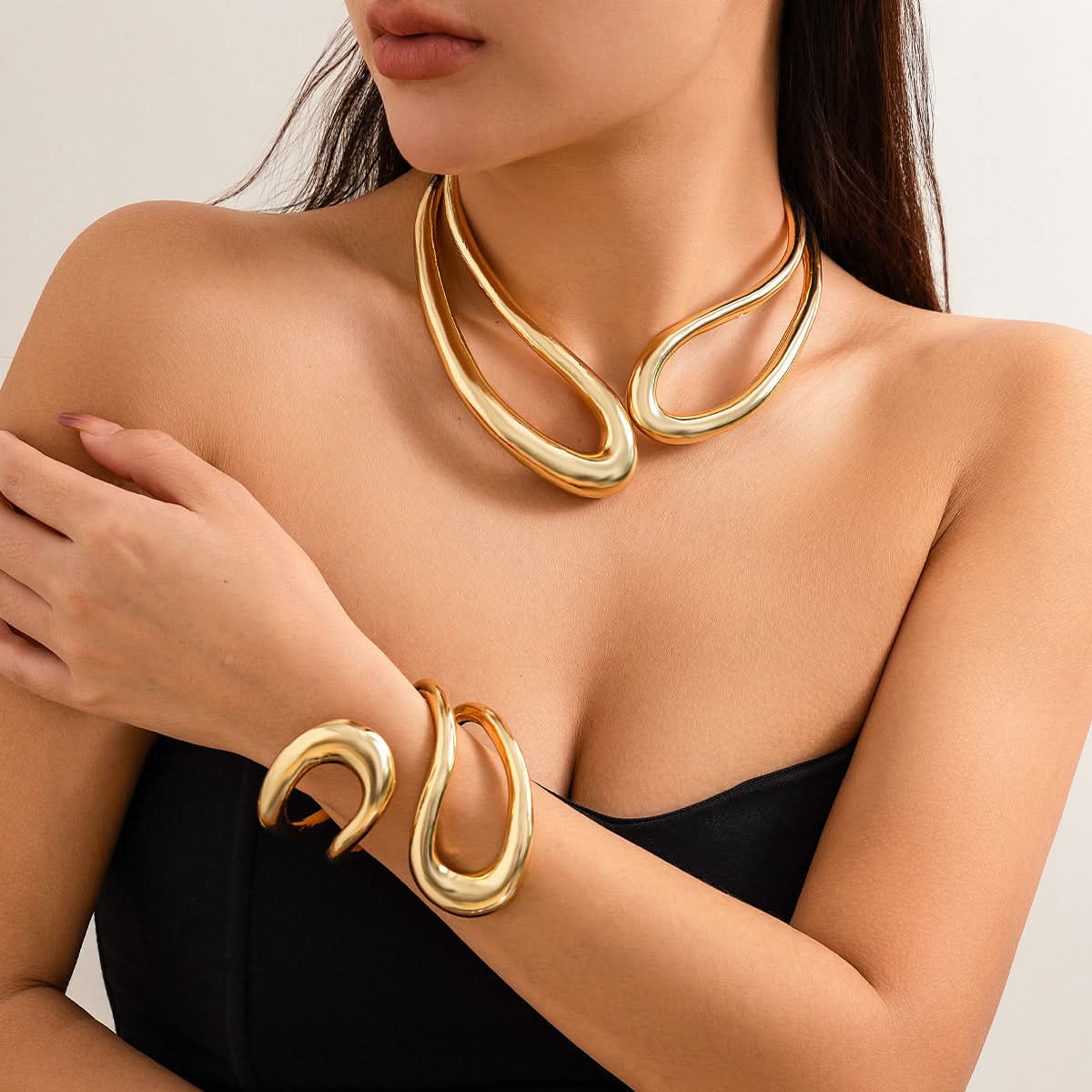 American U-Shaped Twisted Chain Choker Necklace & Bracelet For Women