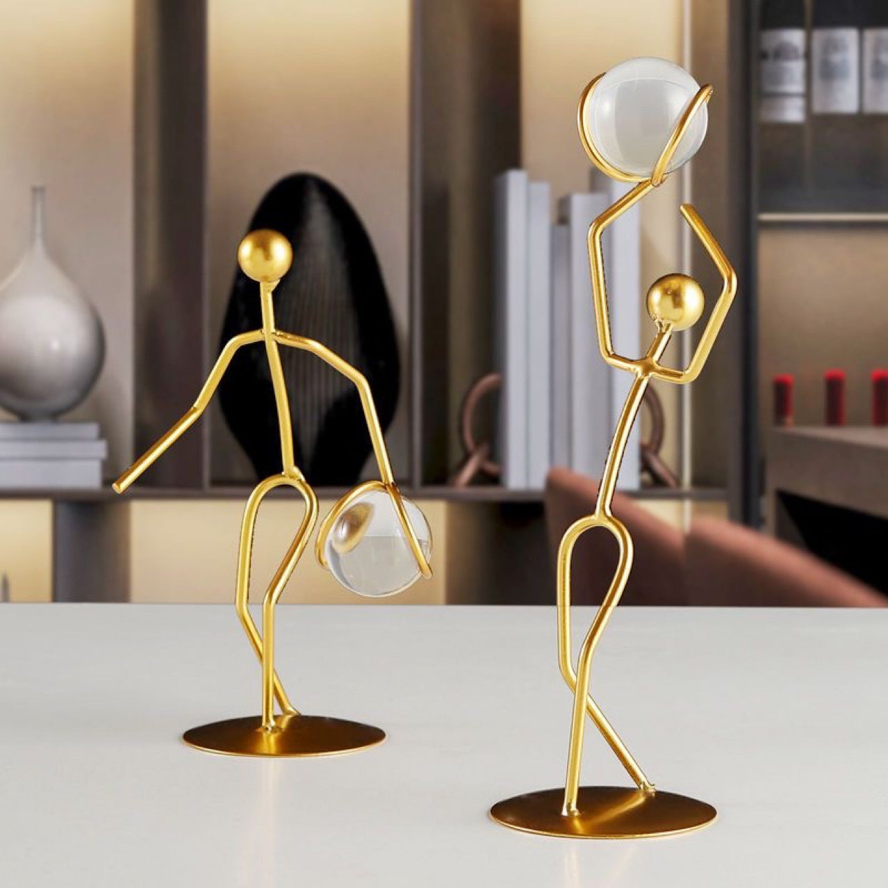 Modern Gold Sports Figure Decor – Iron Crystal Ball Sculpture for Home