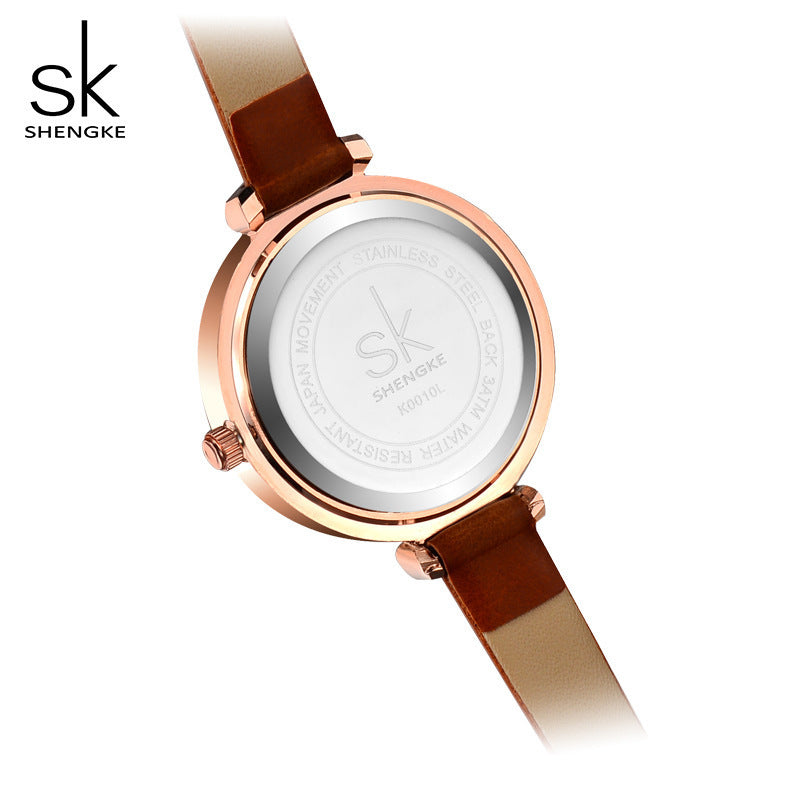 SK Women’s Quartz Leather Strap Watch – Elegant Waterproof Alloy Timepiece