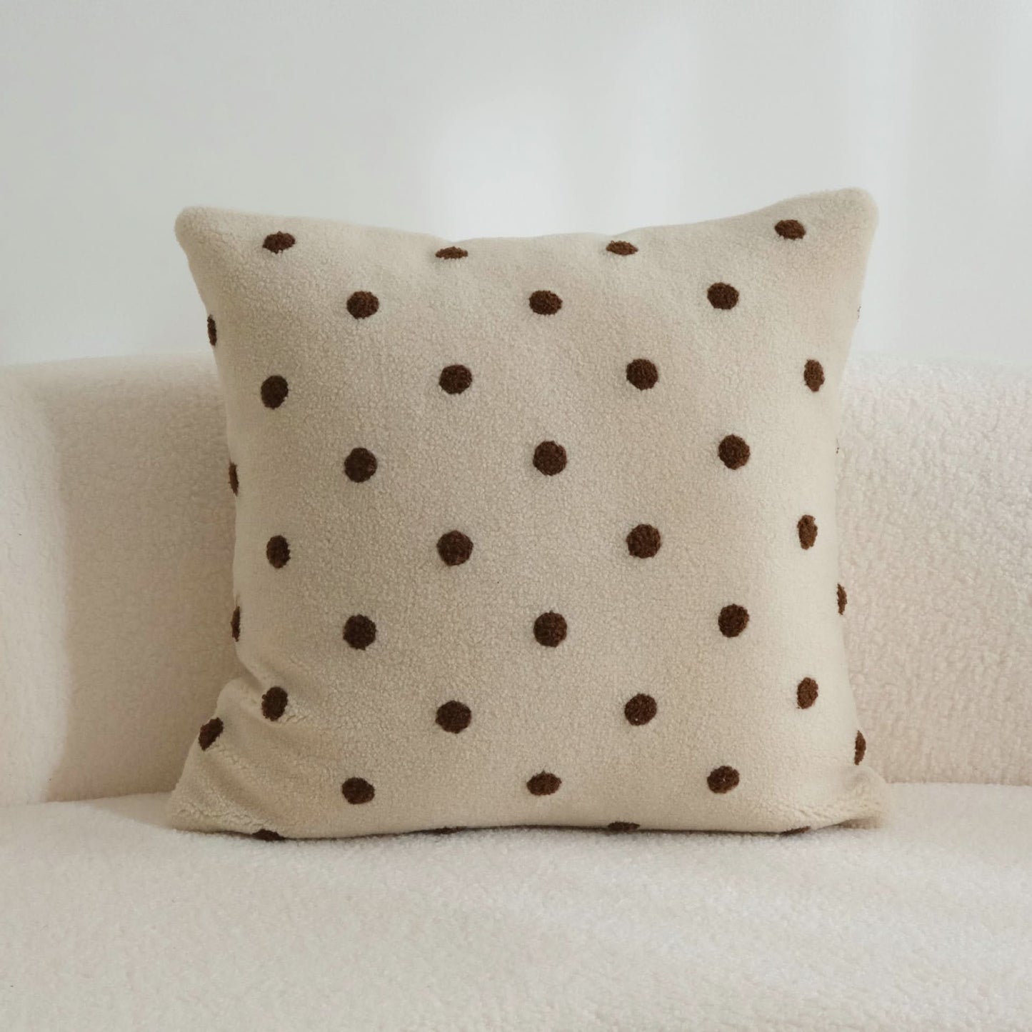Contrast Color Polka Dot Milk Coffee Embroidery Pillow  Fleece Decorative Cushion