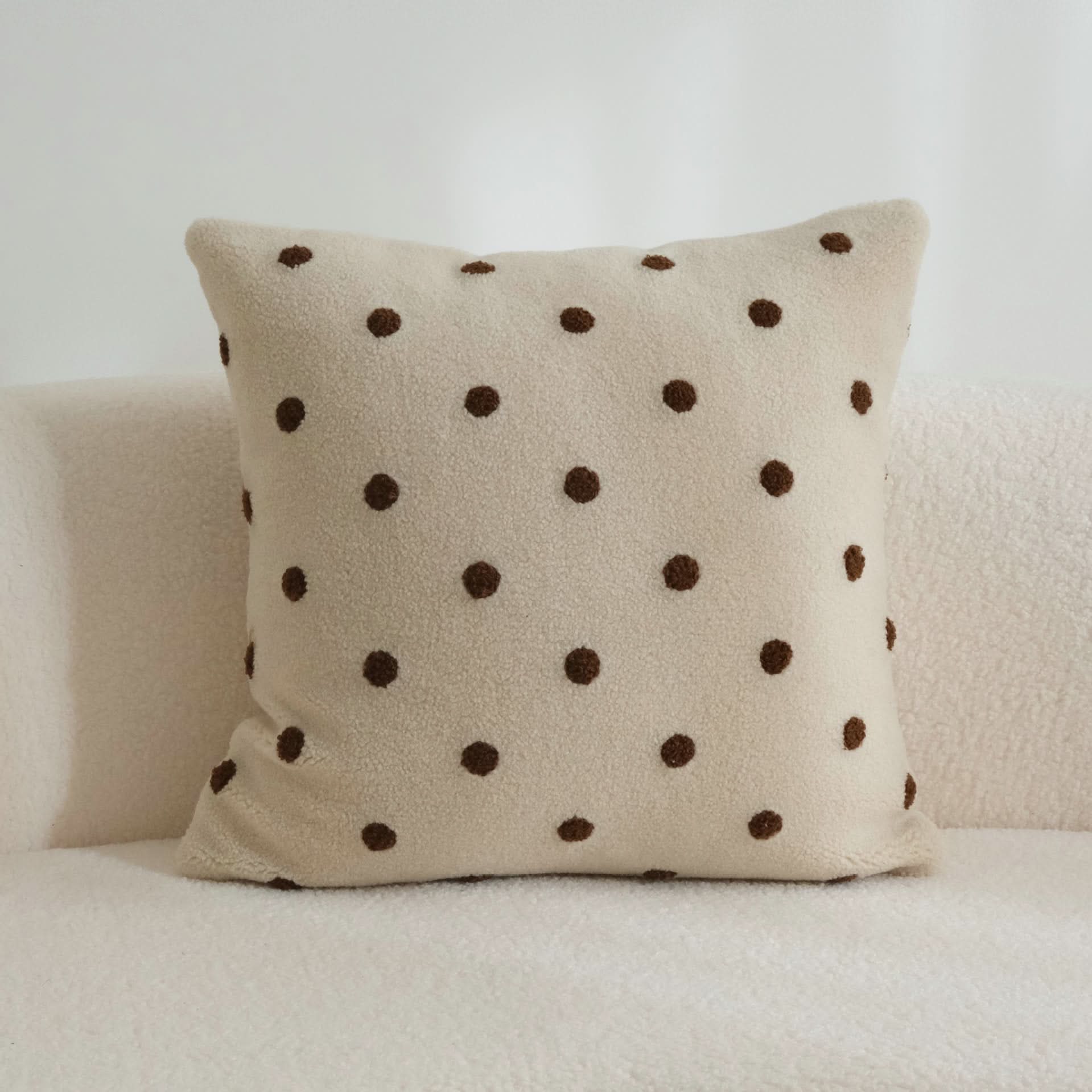 Contrast Color Polka Dot Milk Coffee Embroidery Pillow  Fleece Decorative Cushion