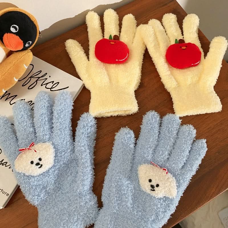 Cute Cartoon Coral Fleece Winter Gloves