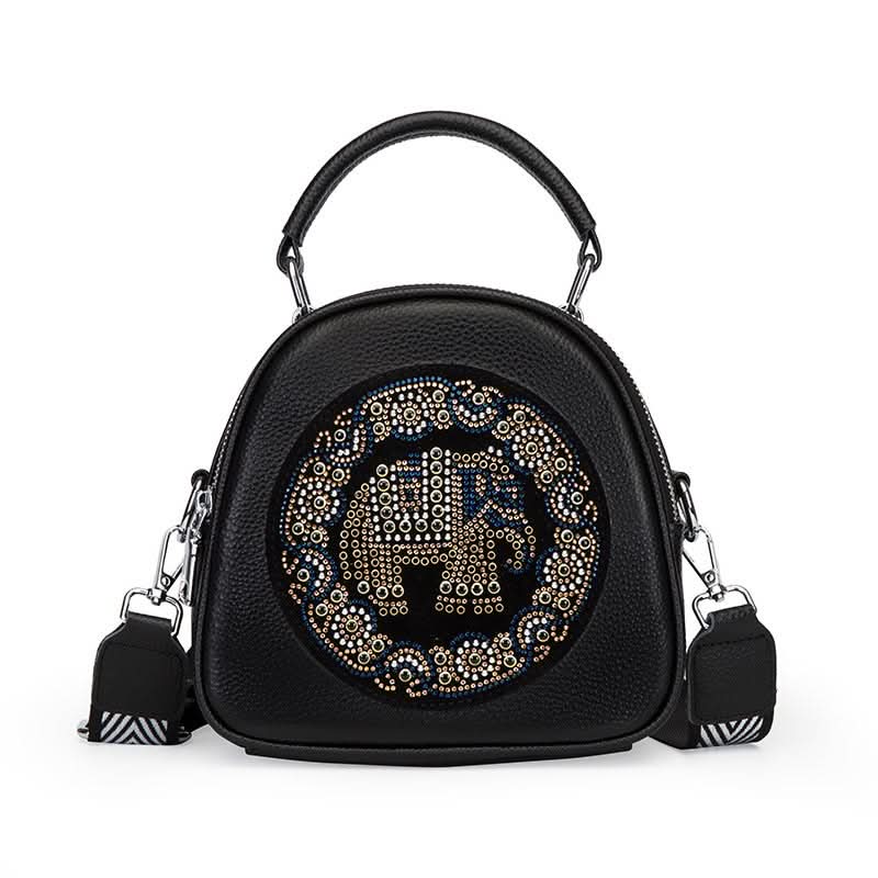 Women's Leather Handbag – Small Elephant-Pattern Crossbody Shoulder Bag