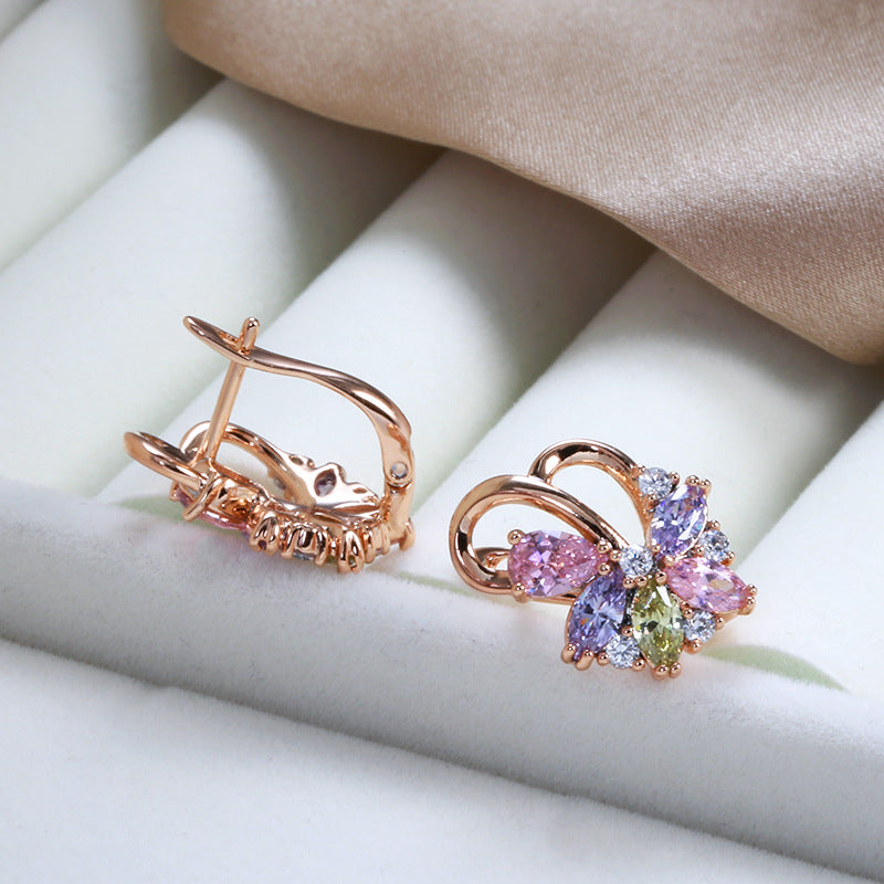 Pink Floral Zircon Earrings – Simple Geometric Jewelry