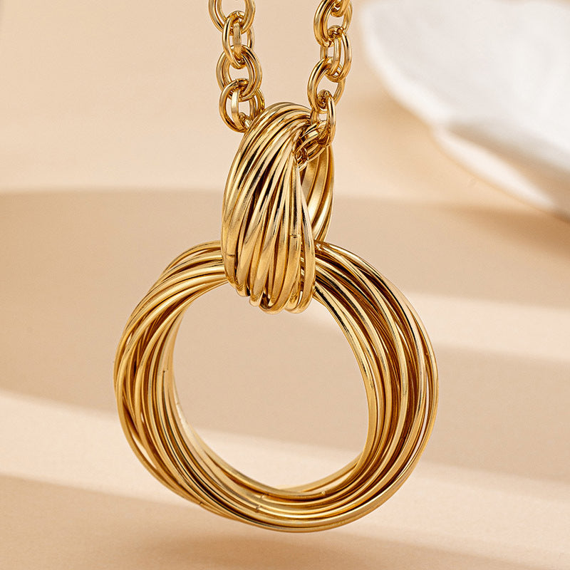 Gold Geometric Circle Pendant Necklace – Elegant Light Luxury Jewelry for Women