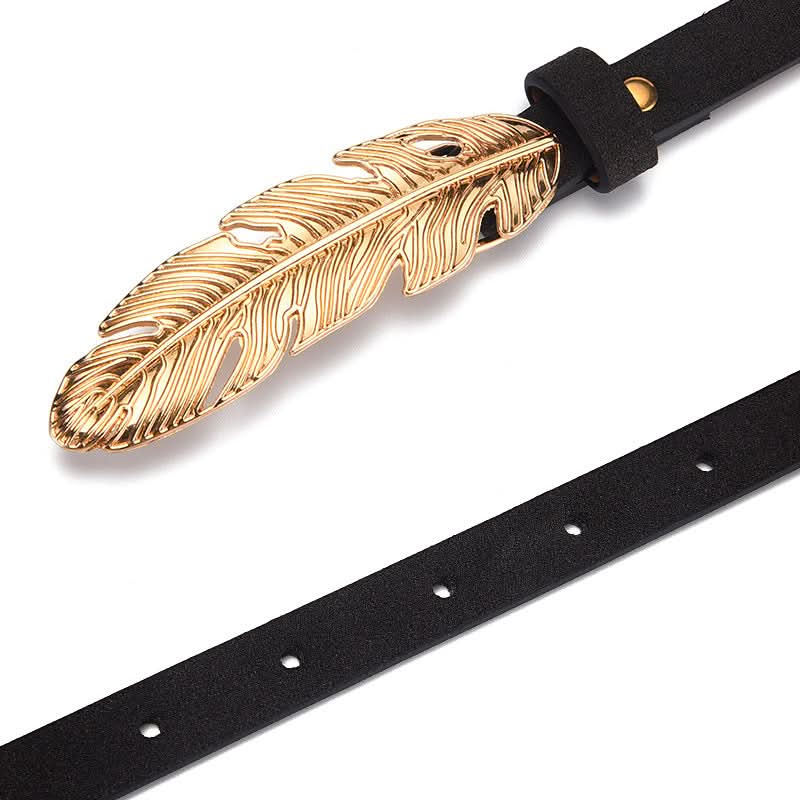 Thin PU Leather Belt with Flower Buckle