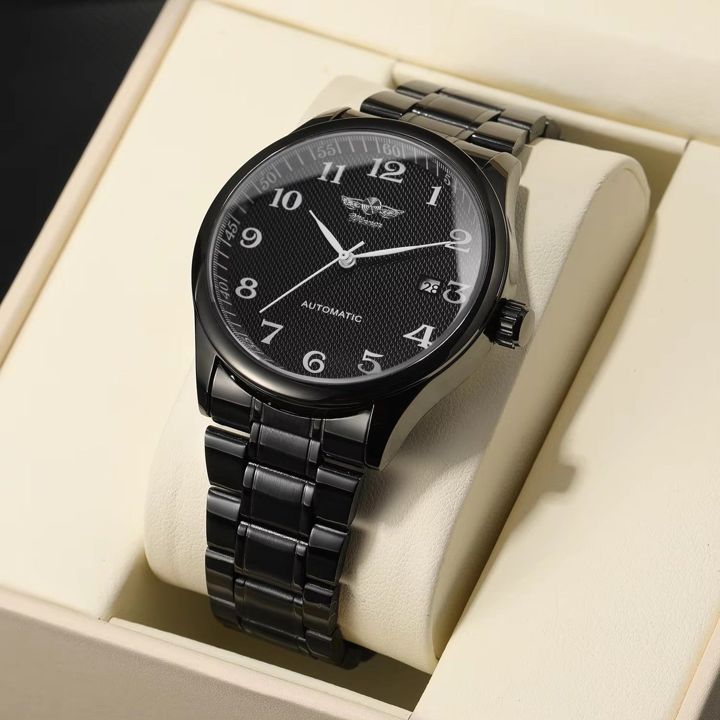 T-Winner Men’s Black Automatic Mechanical Watch – Classic Calendar Display