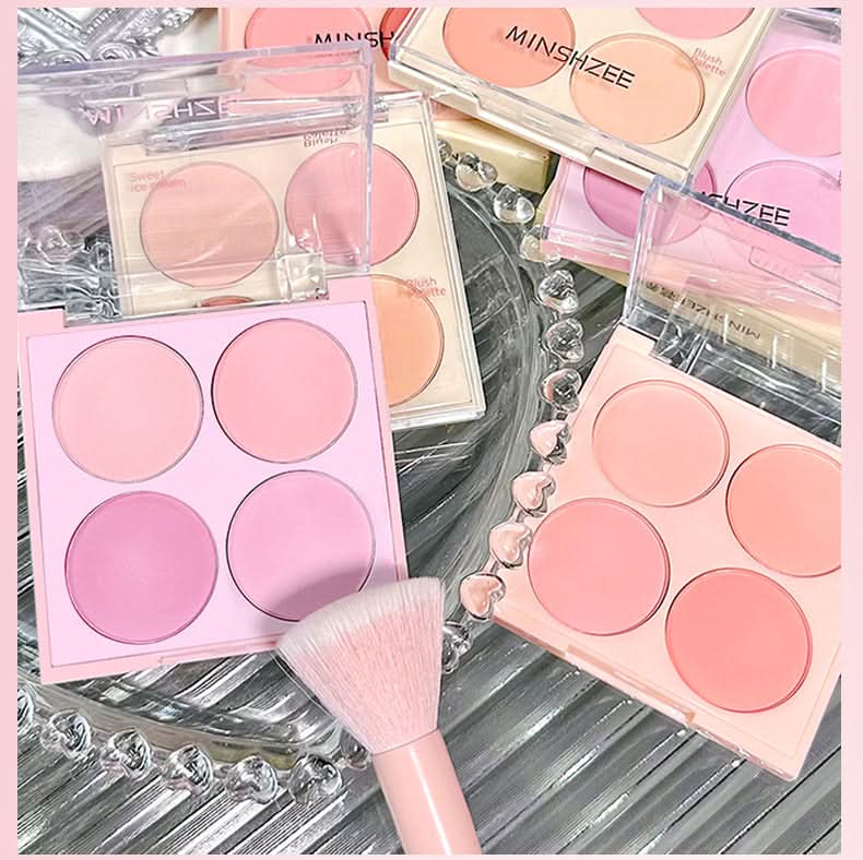MINSHZEE 4-Color Blush Palette – Matte, Natural Glow Cheek Makeup