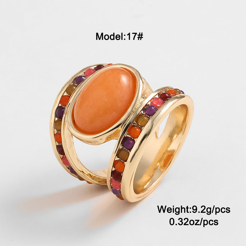 Vintage Turquoise Tiger Eye Ring – Antique Oval Gem Statement Ring for Women
