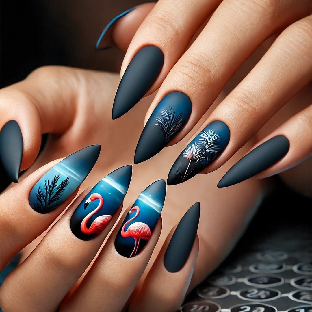 Tropical Flamingo Gradient Press-On Nails – Long Stiletto Glue-On Acrylic Set