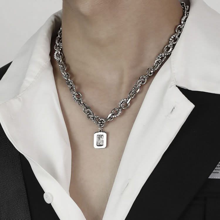 Men’s Hip-Hop Zircon Square Pendant Necklace – Trendy Clavicle Jewelry