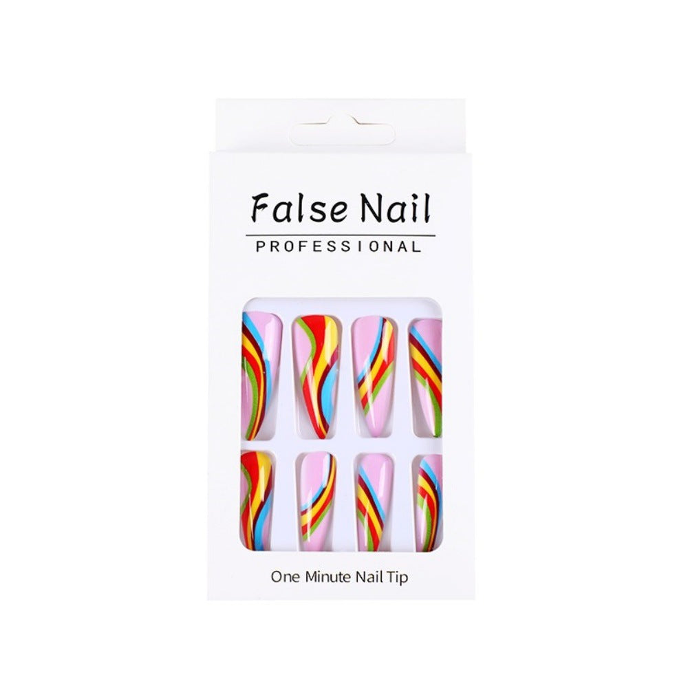 Dreamy Rainbow Stiletto Press-On Nails – Long Colorful Swirl Almond Tips