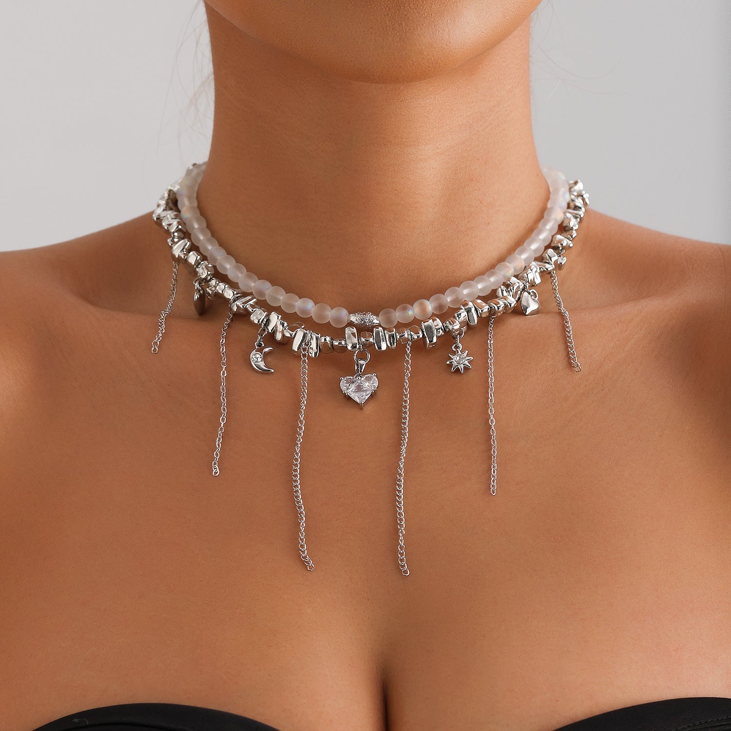 Zircon Heart Tassel Necklace for Women – Crystal Beaded Clavicle Chain Jewelry