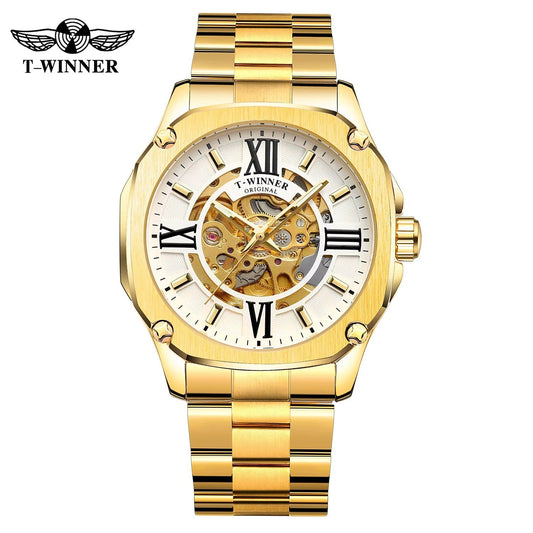 T-Winner Men’s Automatic Skeleton Mechanical Watch – 30M Waterproof, Alloy Strap