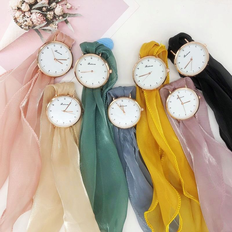 Women’s Solid Color Ribbon Strap Watch – DIY Handmade Fairy Style, World Time