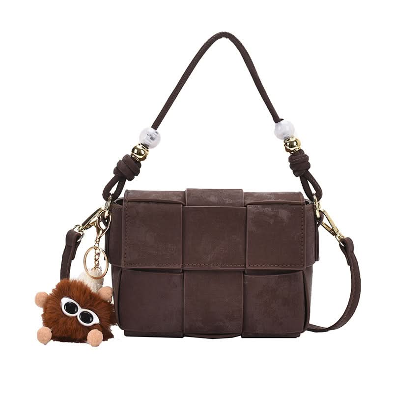 Women's Woven PU Leather Messenger Bag – Trendy Small Square Handbag