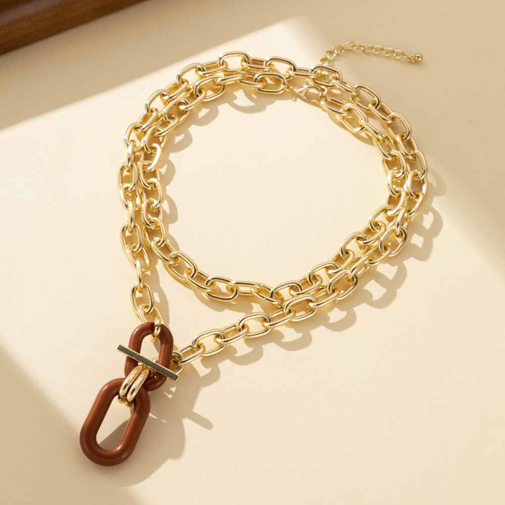 Layered Chain Statement Necklace – Trendy Geometric Pendant Jewelry for Women