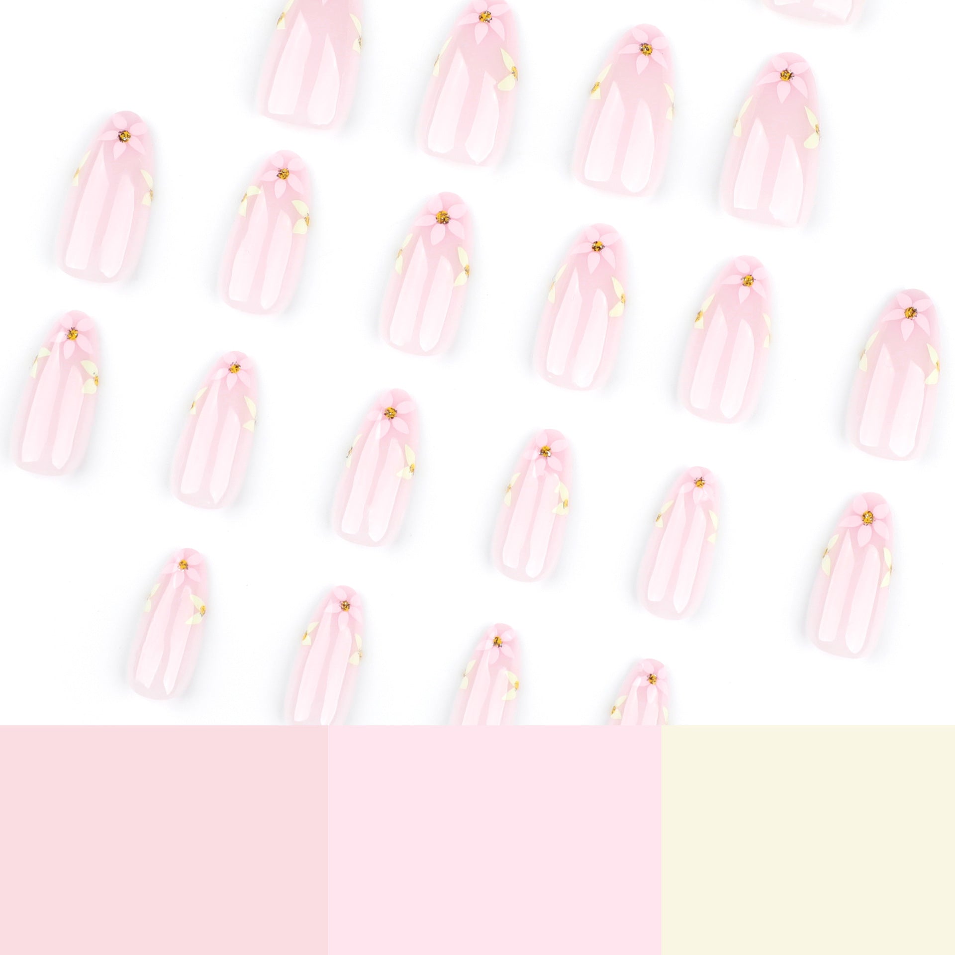 Elegant Nude Pink Floral Press-On Nails – Long Almond Glue-On Nail Art